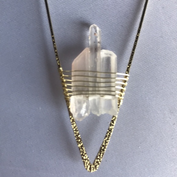 new. geometric clear quartz gold wire earrings - Picture 7 of 10